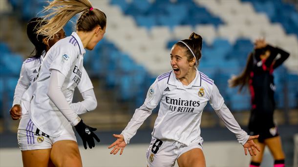 Maite Oroz celebra un gol con el Real Madrid. Foto: EFE. 