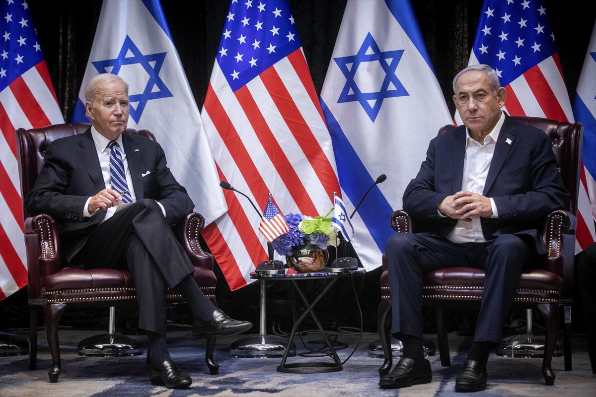Biden eta Netanyahu aurreko asteburuan bildu zireneko argazkia. EFE