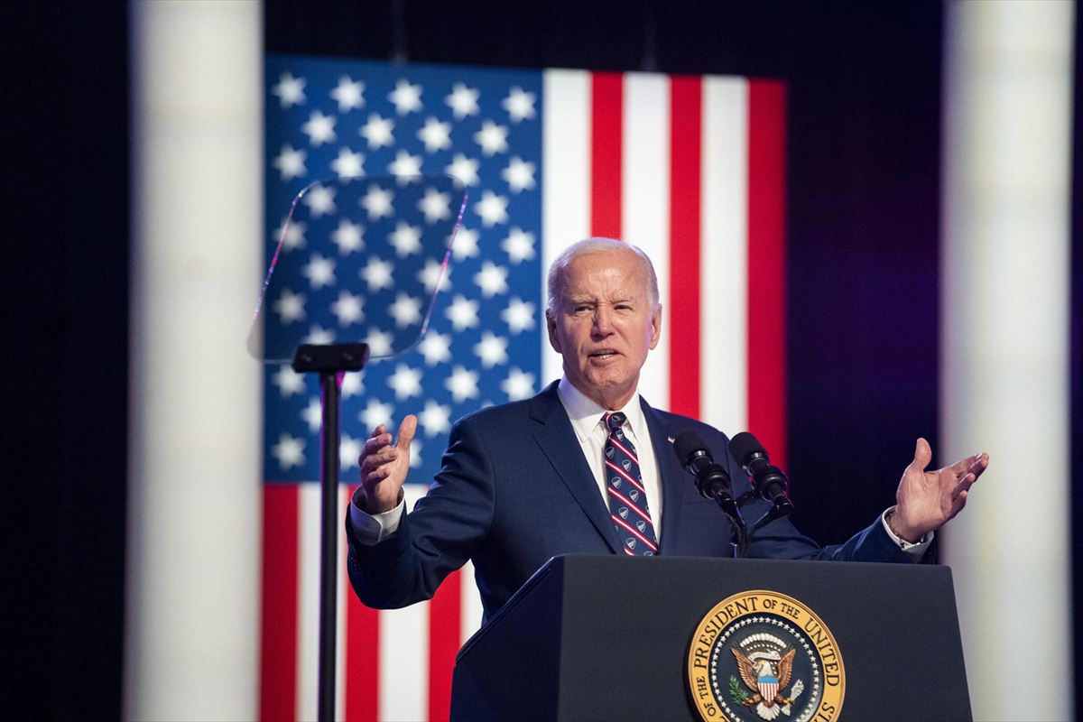 Joe Biden, AEBko presidentea, Pennsylvanian eskainitako hitzaldian. Argazkia: EFE
