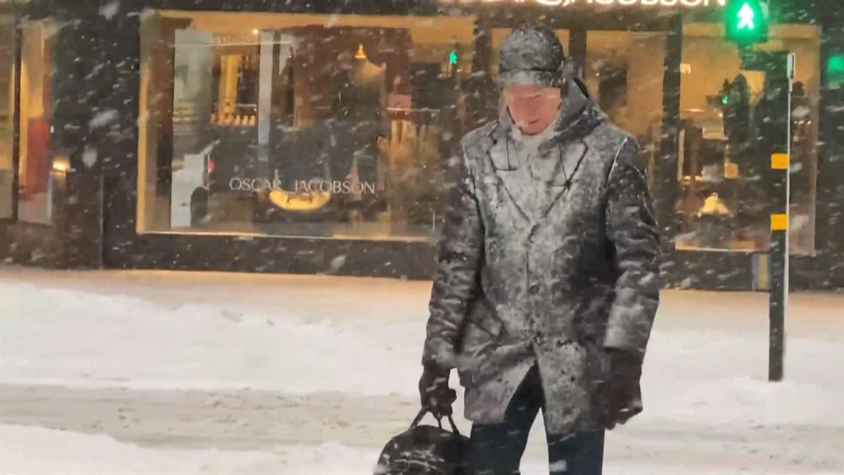 Nieve en Suecia. Imagen obtenida de un vídeo de Agencias.