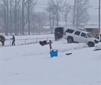 Un hombre Amish salva con sus caballos un todoterreno varado en la nieve en Tennessee