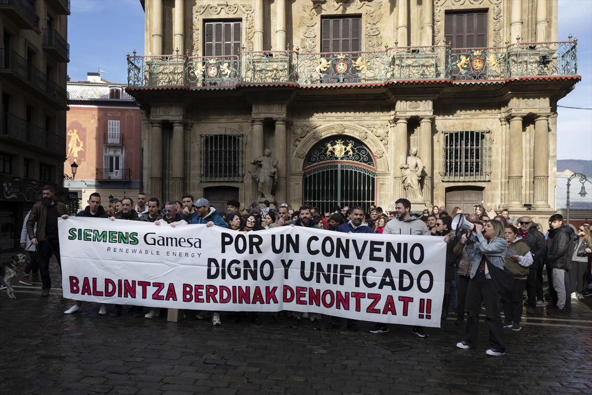 Siemens Gamesa Arazuriko langileen protesta, Iruñean. Argazkia: EFE