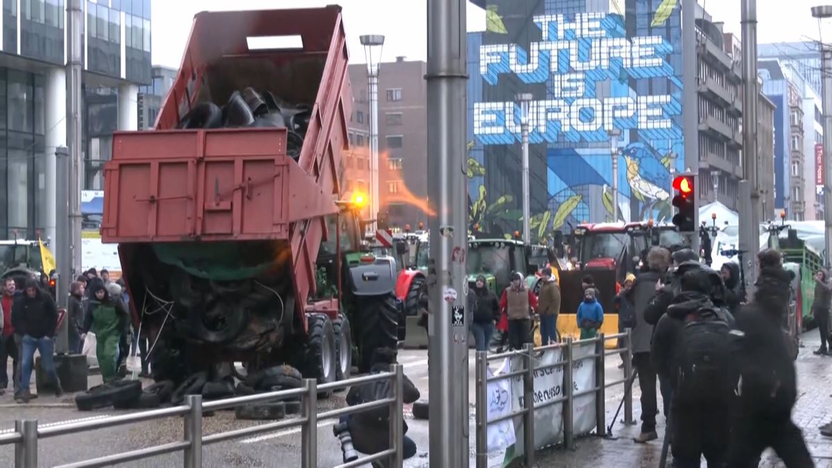 Protesta en Bruselas. Imagen obtenida de un vídeo de Agencias.