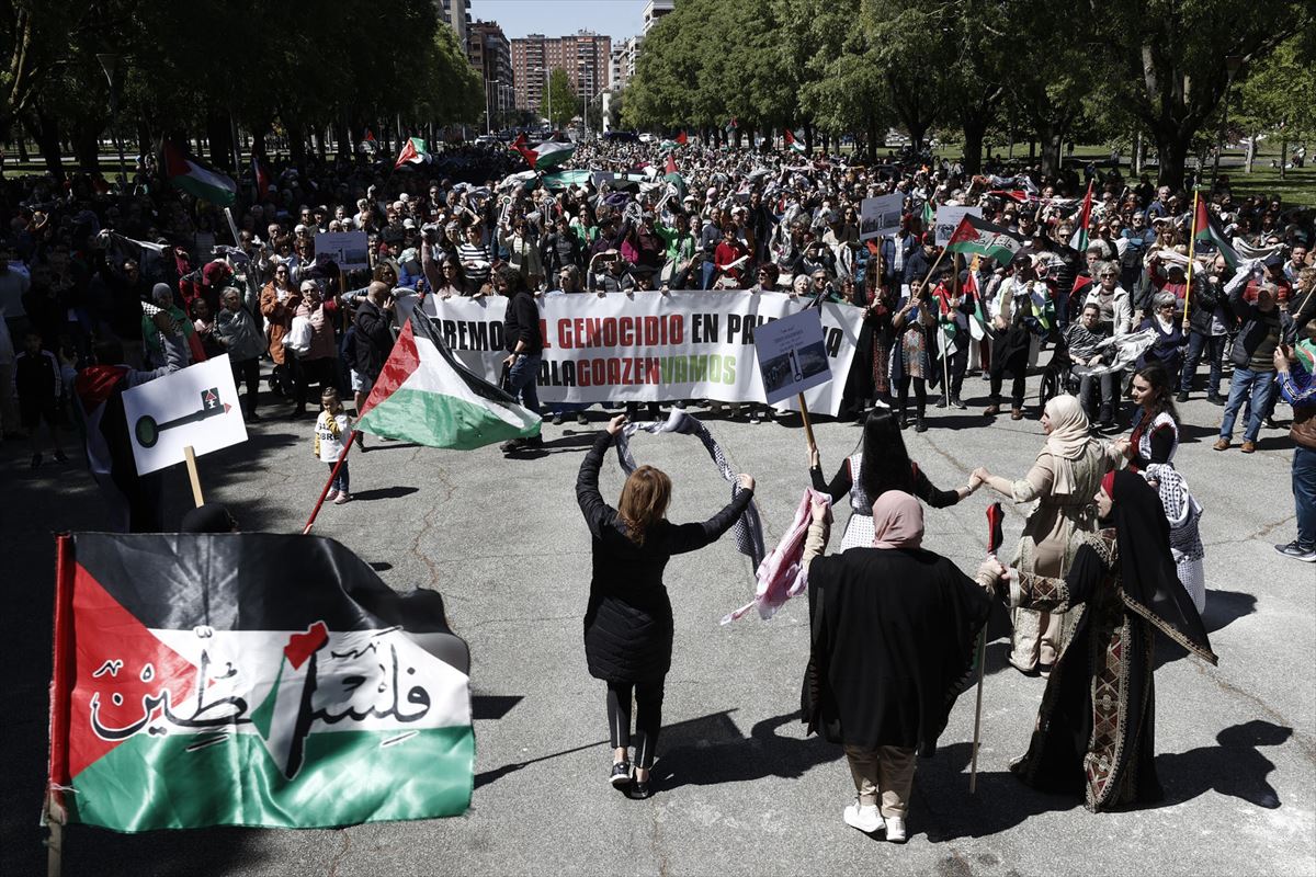 Manifestación en apoyo al pueblo palestino en Pamplona. EFE. 