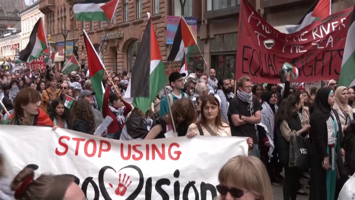 Manifestación a favor de Palestina en Malmö, ciudad en la que se celebra Eurovisión.