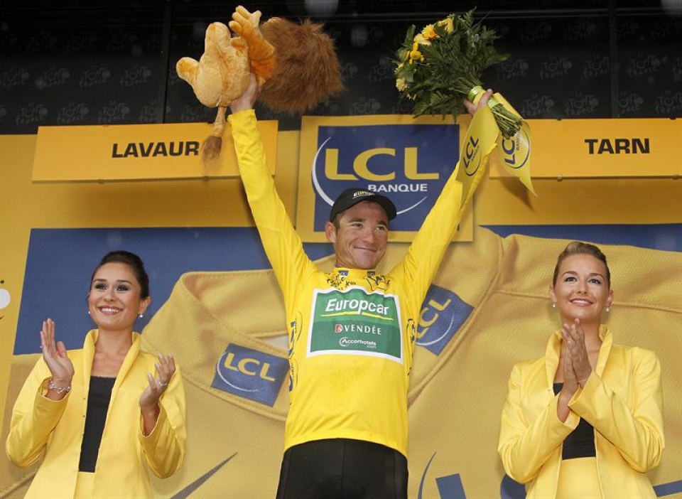 Thomas Voeckler, sailkapen nagusiko lidergoan 11. etaparen ondoren. Argazkia: EFE