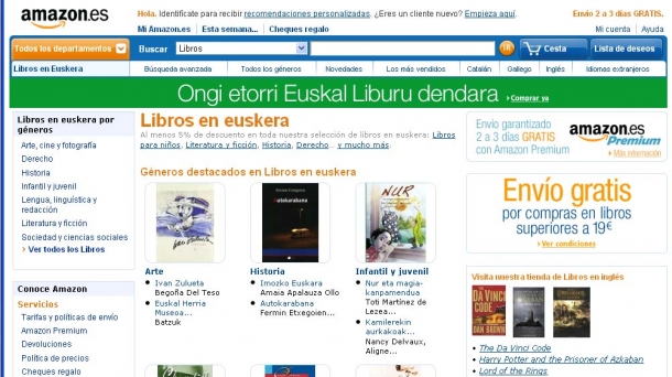 Amazon.es arranca con más de 18.000 referencias en euskera