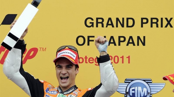 Pedrosa garaipena ospatzen Japoniako zirkuituan. Argazkia: EFE.