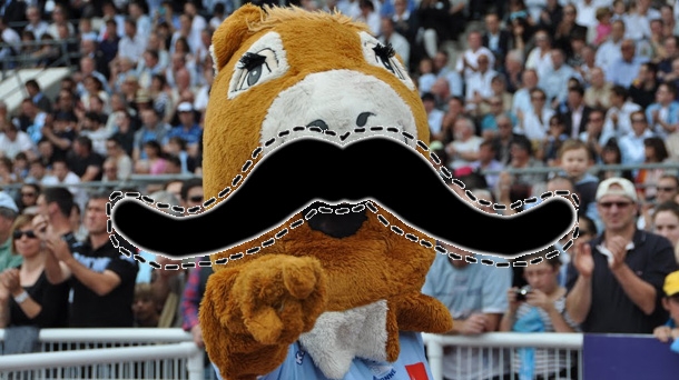 Une moustache pour les supporters vendredi soir à Bayonne. Montage EITB