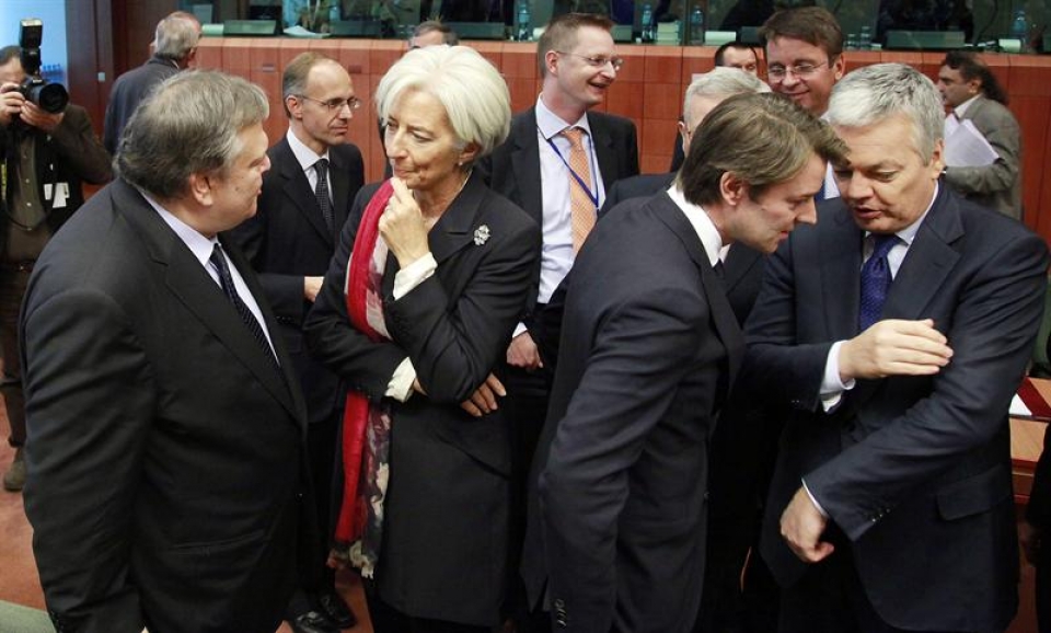 Los ministros de finanzas del eurogrupo en la última reunión en Bruselas. Foto: EFE
