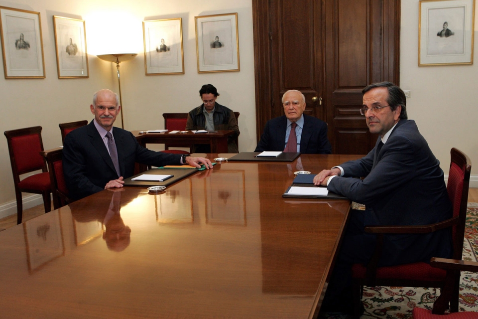 El primer ministro griego y el líder de la oposición, en una anterior reunión.