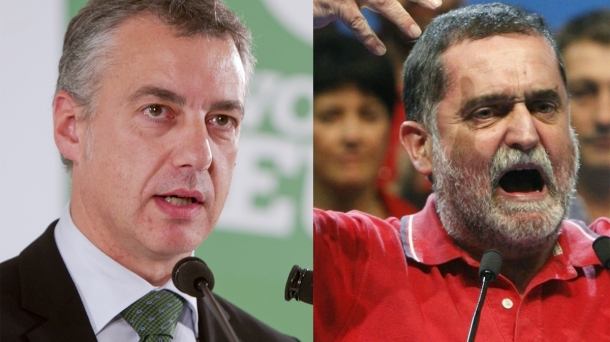 Urkullu, leader du Parti nationaliste basque, et Iñaki Antiguedad, de la coalition Amaiur. Photo EFE