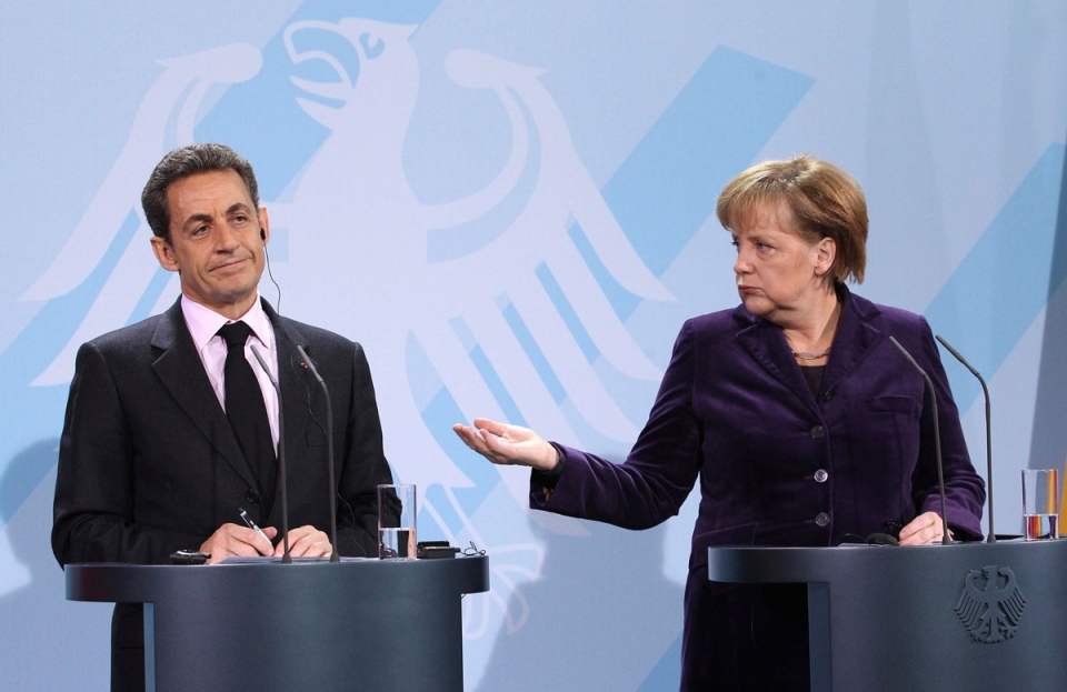 Merkel y Sarkozy en una de sus múltiples comparecencias conjuntas