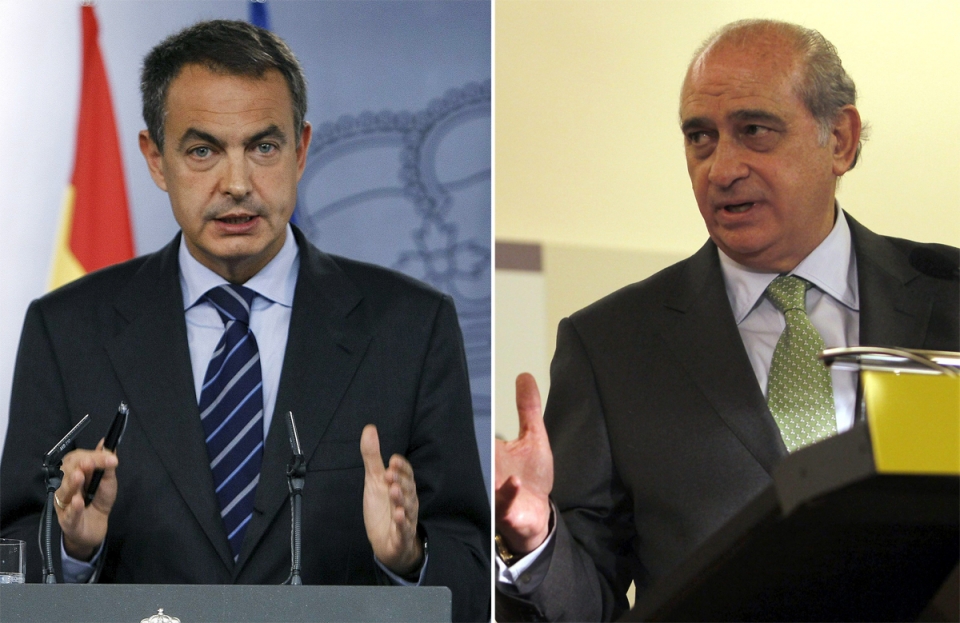 El expresidente del Gobierno, Zapatero, y el ministro de Interior, Jorge Fernández.