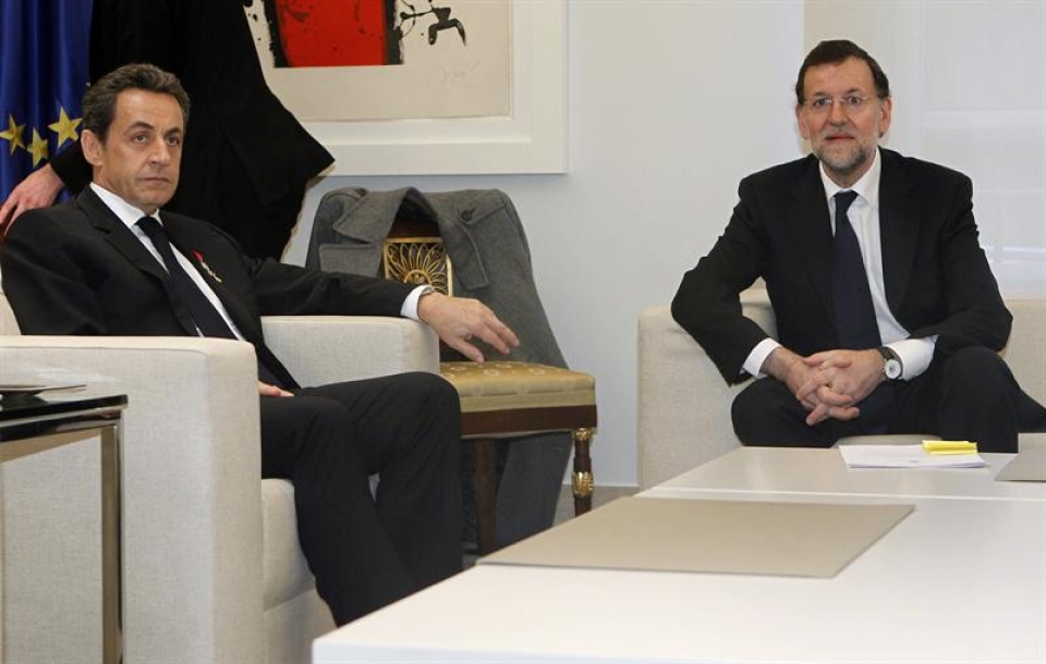 Nicolas Sarkozy, Frantziako presidentea eta Mariano Rajoy gaur bildu dira Moncloan. Argazkia: EFE