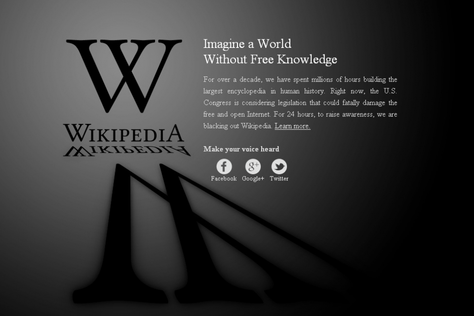 Wikipediak gaur jarri duen protesta mezua. Argazkia: EITB
