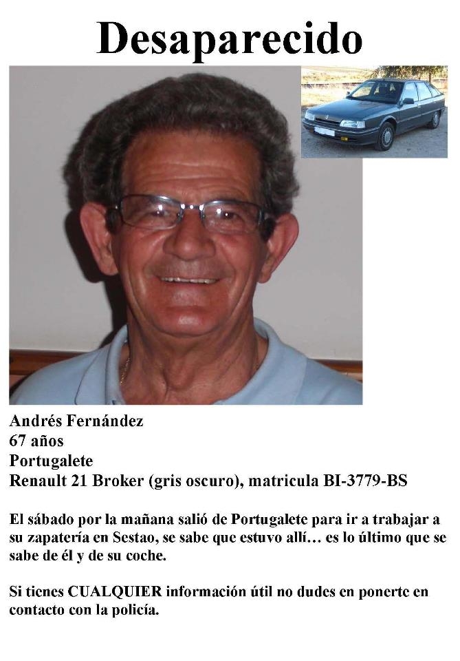 Andrés Fernández fue visto por última vez el 3 de diciembre en Sestao