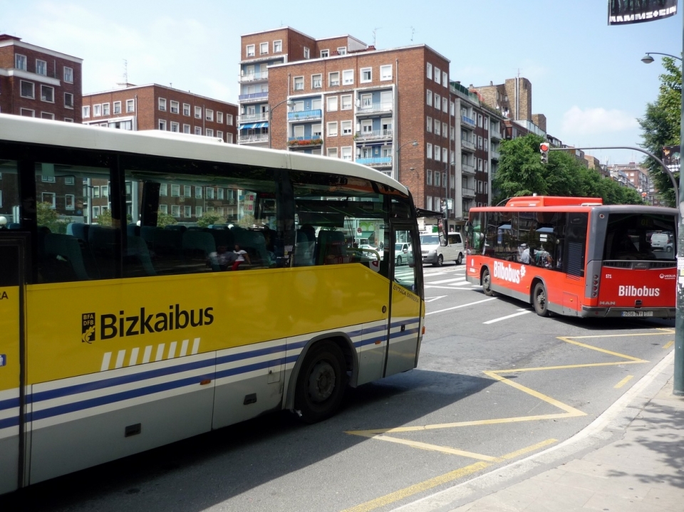 Autobuses de Bizkaibus y Bilbobus.