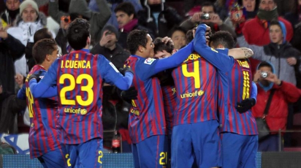 Los jugadores del Barcelona celebrando un gol. Foto: EFE