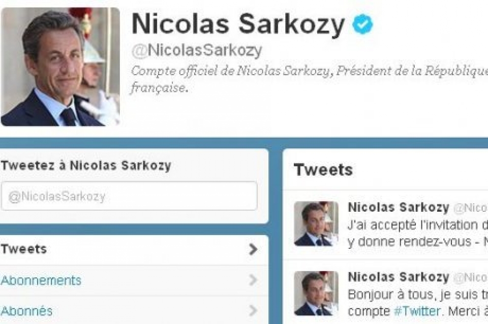 La cuenta de Twittter del presidente francés Nicolas Sarkozy. Foto: EITB