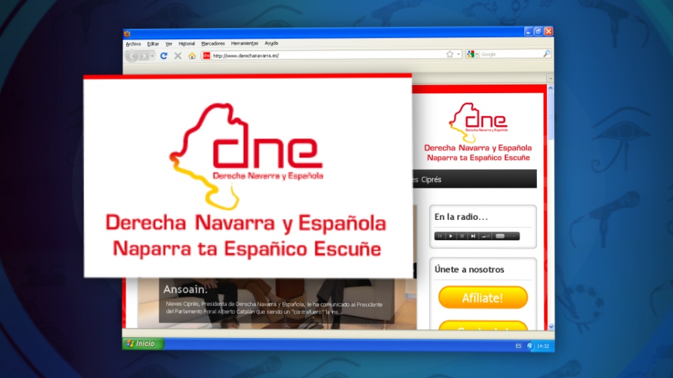 Nafarroako alderdi politiko bat: Derecha Navarra y española. Begira beraien webgunean nola jarri duten elebitan alderdiaren izena