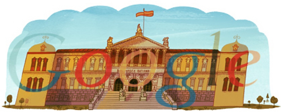 Doodle de Google sobre el aniversario de la Biblioteca Nacional de España