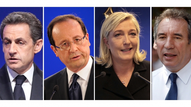 Nicolas Sarkozy, François Hollande, Marine Le Pen y François Bayrou