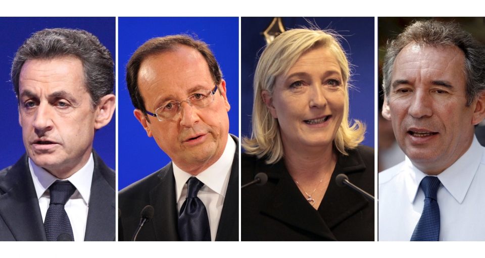 Nicolas Sarkozy, François Hollande, Marine Le Pen y François Bayrou