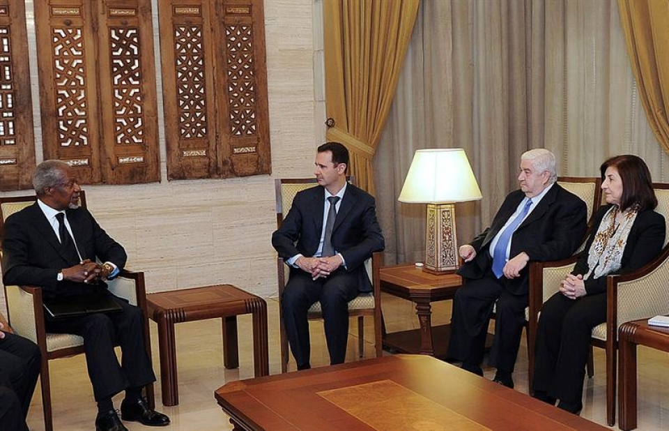 El presidente Bashar Al Asad reunido con Kofi Annan. Foto: Efe
