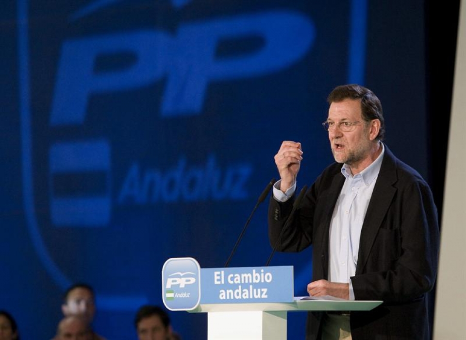 Mariano Rajoy en un mitin en la capital almeriense. Foto: Efe