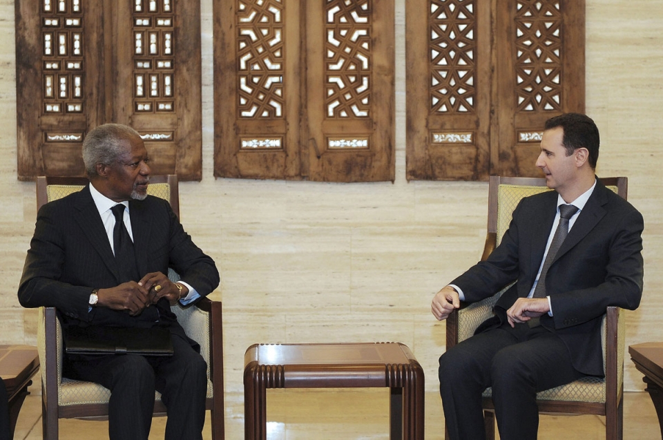 El presidente Bashar Al Asad reunido con Kofi Annan. Foto: Efe