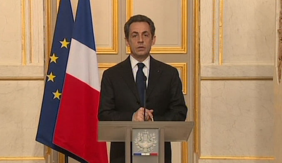 Comparecencia de Sarkozy en el Palacio del Elíseo. Foto: EITB