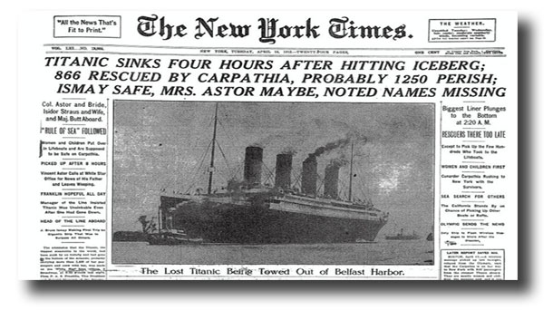 La portada del periódico "The New York Times" tras el hundimiento del Titanic.