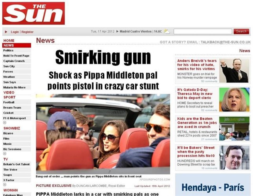 Momento en el que el amigo de Pippa Middleton saca la pistola. Foto: 'The Sun'