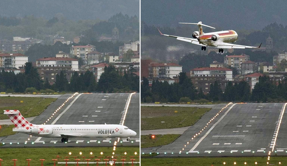 Aterrizaje de un avión en Loiu, donde el viento ha causado problemas. EFE