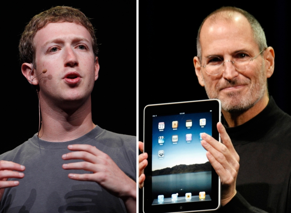 Mark Zuckerberg eta Steve Jobs.