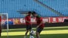 Los jugadores del Athletic durante el entrenamiento en el Vicente Calderón. Foto: eitb.com title=