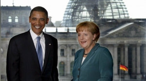 07/2008. Obama y la canciller alemana Angela Merkel en Berlín. Foto: EFE