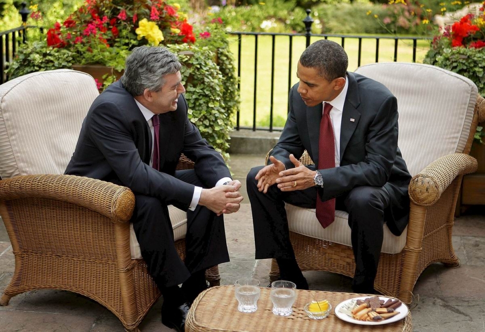 09/2009. Obama y el entonces primer ministro británico, Gordon Brown en Downing Street, Londres. Foto: EFE