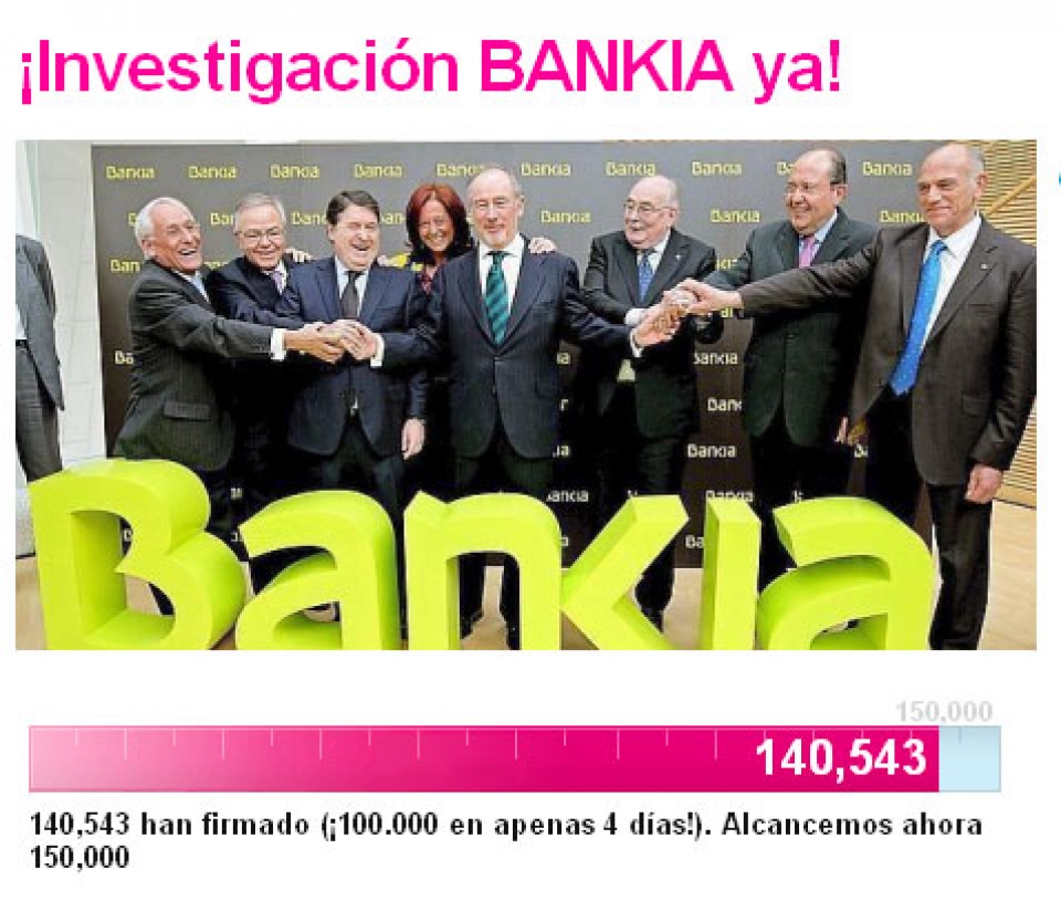 Imagen de la campaña "¡Investigación Bankia ya!" en Avaaz