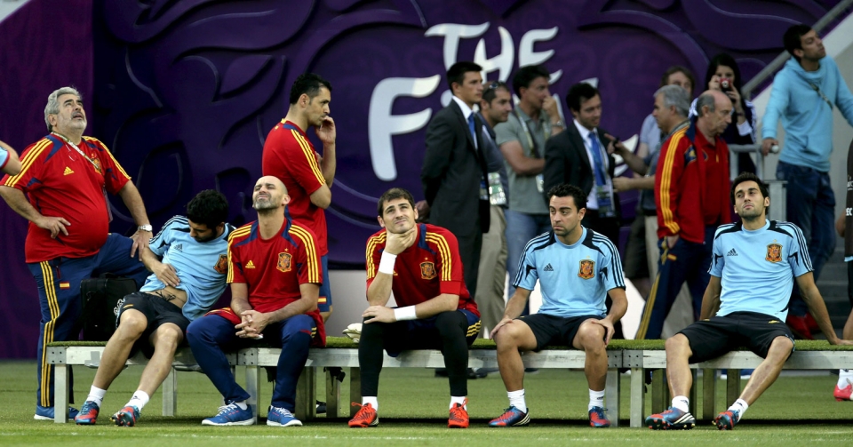 Espainiako jokalariak azken entrenamenduan, finala baino lehen. EFE