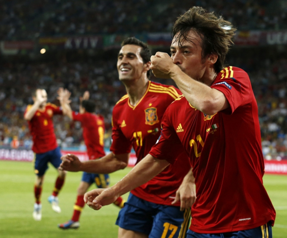 David Silva, sartutako lehen gola ospatzen. EFE.