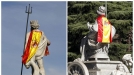 Cibeles eta Neptuno Espainiako banderarekin jantzita. Argazkia: EFE title=