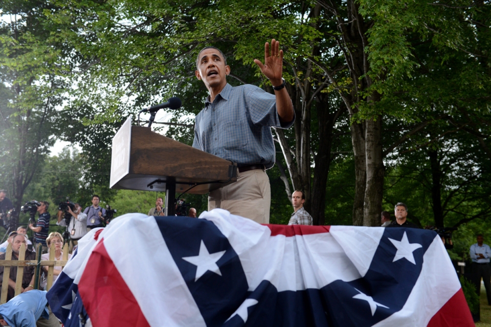 Obama hitzaldi batean, Parma (Ohio). [Foto: EFE]