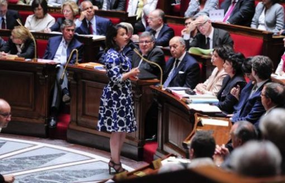 La ministra de Igualdad y Vivienda, Cécile Duflot, con el vestido de la polémica. Foto: Le Parisien