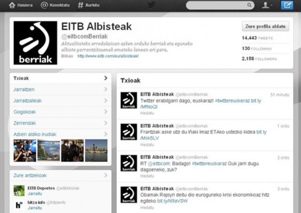 Twitter en euskera, disponible