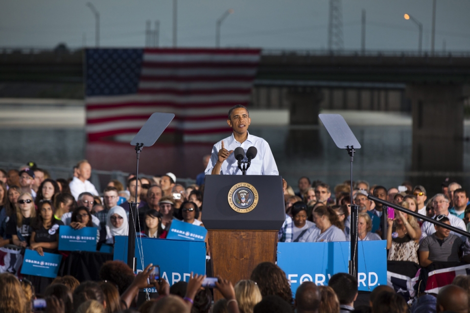 Barack Obama hauteskunde kanpainaren hitzaldi batean, Iowan. Argazkia: EFE