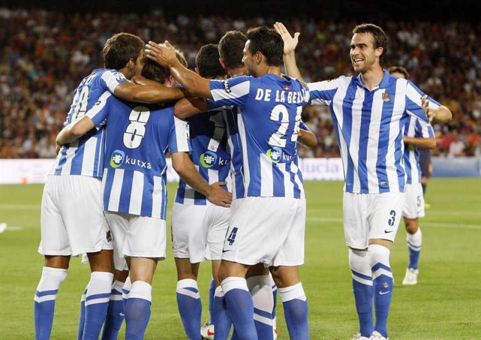 Reala Chory Castrok lortutako gola ospatzen. Argazkia: EFE