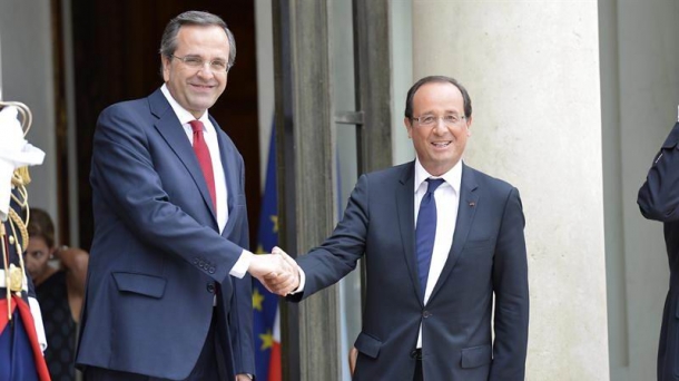 Andonis Samaras, primer ministro de Grecia, con el presidente galo. Foto: EFE