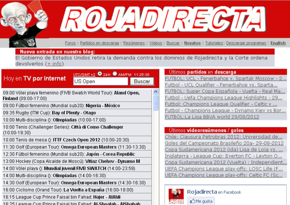 Portada principal del portal rojadirecta